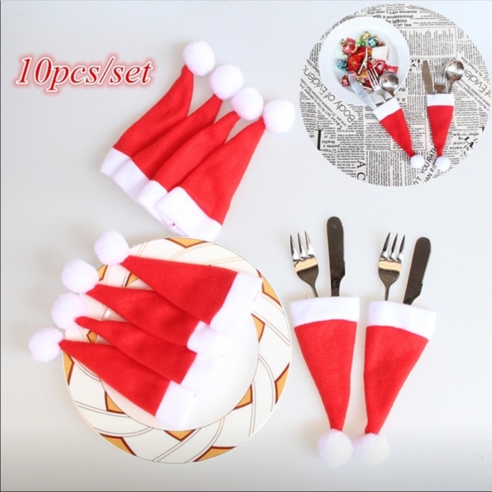 Christmas Caps Cutlery Holder Utensils Pocket Bag